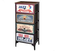 AKTIVE Max Home Commode de Chambre à Coucher Polyvalente, Graphisme Rétro et Vintage, 4 Tiroirs en Tissu Léger, 45X30X89 cm, Structure en Acier, Dessus en Bois, Tables de Chevet