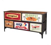 AKTIVE Max Home Commode de Chambre à Coucher Polyvalente, Graphisme Rétro et Vintage, 5 Tiroirs en Tissu Léger, 103X30X56 cm, Structure en Acier, Dessus en Bois, Tables de Chevet