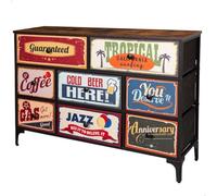 AKTIVE Max Home Commode de Chambre à Coucher Polyvalente, Graphisme Rétro et Vintage, 8 Tiroirs en Tissu Léger, 103X30X77 cm, Structure en Acier, Dessus en Bois, Tables de Chevet