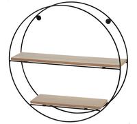 AKTIVE Max Home Etagère Murale, Ø40x10 cm, Max 4 kg, 2 étagères en Bois, Rond, Cadre métallique Noir, Design décoratif Moderne, pour Salon, Chambre à Coucher, Bureau (18462)