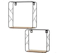 AKTIVE Max Home Lot de 2 étagères murales, 25x25 et 20x20 cm, Max 4 kg, Carré, Étagère en Bois, Structure en métal Noir, Style Industriel Moderne, Décoration de Salon, Bureau (18466)