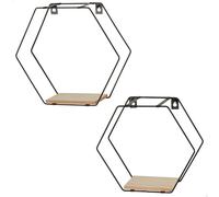 AKTIVE Max Home Lot de 2 étagères murales, Capacité de Charge Max 4 kg, Hexagonal, Décoratif, Étagère en Bois, Cadre en métal, Noir, Design Moderne pour Salon, Chambre à Coucher (18473)