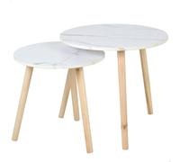 AKTIVE Max Home Lot de 2 Tables d'appoint, D48xH45 cm et D39xH39 cm, Charge maximale 5kg, Nid, Blanc, Pieds en Bois Naturel, pour Salon, Salle à Manger, Bureau (18512)