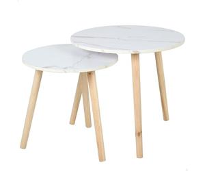 AKTIVE Max Home Lot de 2 Tables d'appoint, D48xH45 cm et D39xH39 cm, Charge maximale 5kg, Nid, Blanc, Pieds en Bois Naturel, pour Salon, Salle à Manger, Bureau (18512)
