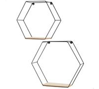 AKTIVE Max Home Set 2 étagères murales, 26x10x23 cm et 29x10x26 cm, Hexagonal, Charge maximale 4 kg, Structure métallique Noire, Étagères Effet Bois, Style Industriel (18467)