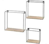 AKTIVE Max Home Set 3 étagères murales, 25, 22 et 17 cm, Maximale 4 kg, Décoratif, Carré, Structure métallique Noire, Bois, Style Moderne, Salon, Chambre à Coucher, Salle de Bain (18469)