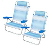 AKTIVE Pack 2 chaises de Plage Pliantes, Dossier 8 Positions, Convertible en Chaise Longue, 47x49x82 cm, en Aluminium et textilène, avec Coussin d'assise et poignées, Max. 110 kg, Rayures (85444)