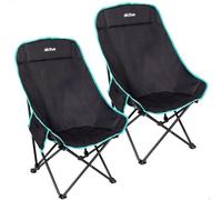 AKTIVE Pack de 2 chaises de Camping, 55 x 45 x 90 cm, siège Haut 35 cm, Noir détails Turquoise, Dossier Haut, Anti-retournement, Sacs de Transport avec poignée, Poches latérales (85562)