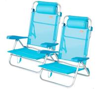 AKTIVE Pack de 2 chaises de Plage Basses, chaises Multipositions, 79 x 49 x 82 cm, Dossier inclinable, 8 Positions, avec appuie-tête, jusqu'à 110 kg, Pliables, avec poignée, Bleu (85528)