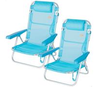 AKTIVE Pack de 2 chaises de Plage Basses Multipositions 48 x 46 x 84 cm, Dossier inclinable, 5 Positions, textilène avec Coussin, Aluminium jusqu'à 110 kg, Pliables avec poignée, Bleu (85527)