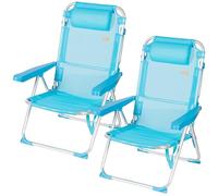 AKTIVE Pack de 2 chaises de Plage Hautes, chaises Multipositions 48 x 60 x 90 cm, chaises inclinables, 5 Positions, textilène avec Coussin, jusqu'à 110 kg, chaises Pliantes, Bleu (85531)