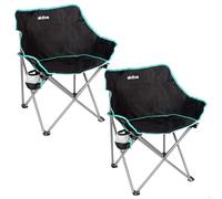 AKTIVE Pack de 2 chaises Pliantes de Camping Noires avec Structure en Acier, légères et résistantes, avec Dessous de Verre et Sac de Transport, pour extérieur, Plage et Montagne (63125)
