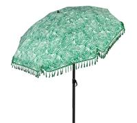 AKTIVE Parasol de plage 180 cm avec franges, imprimé fougères, mât en acier 22/25 mm inclinable, protection UV30, 8 baleines résistantes, housse de transport, léger et facile à monter (62434),