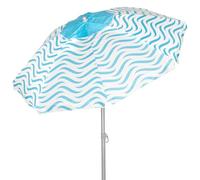 AKTIVE Parasol de plage anti-vent 220 cm, 8 baleines en fibre de verre, design vagues de plage, ventilation supérieure, protection UV50, mât en acier inclinable, 28/32 mm, housse incluse (62441),