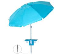 AKTIVE Parasol de plage, bleu, 210 cm, table centrale avec dessous de verre, crochet, mât en acier, inclinable et réglable en hauteur, tissu polyester Oxford, protection UV50, grands parasols (62331)