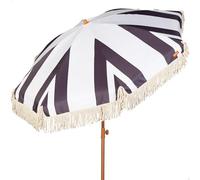 AKTIVE Parasol de plage, diamètre 200 cm, noir et blanc à franges, protection UV50, polyester, mât en acier effet bois 28/32 mm, housse de transport avec bandoulière incluse (62481)