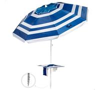 AKTIVE Parasol de plage, marin, 210 cm, table centrale avec dessous de verre, crochet, mât en acier, inclinable et réglable en hauteur, tissu polyester Oxford, protection UV50, grands parasols (62330)