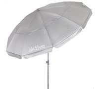AKTIVE Parasol de plage, UV50, mesure D220 cm, gris argenté, protection UV50, nylon, mât en acier 28/32 mm, 10 tiges, housse de transport avec poignée d'épaule (62487)