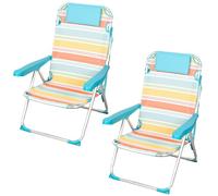 AKTIVE Santorini 85509 Lot de 2 chaises de Plage Pliantes, 48 x 47 x 74 cm, inclinables en 5 Positions, Aluminium et textilène, Poches arrière et latérales, Anse épaule, Rayures Multicolores