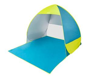 AKTIVE Tente de Plage Pop-Up Bleue et Verte, Protection Solaire UV50, Conception Semi-Fermée avec Ventilation, Structure Pliable Légère, 130X130X110 cm, Sac de Transport (62165)