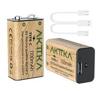 AKTTKA 2 Piles Rechargeables 9V 1100mAh, Interface USB-C, Modèle 6F22, Recharge Rapide, Adaptées Aux Guitares électriques, Détecteurs De Fumée, Microphones Sans Fil Et Petits Appareils D'éclairage LED