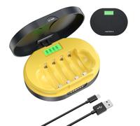 AKTTKA Chargeur 4 Emplacements pour Accus 1,5V Li-ION AA/AAA - Chargeur de Batteries, Canaux Indépendants 4×400mA, LCD par Slot, Charge CC/CV, USB-C 5V/2A, Compact & Silencieux, Arrêt Minuterie