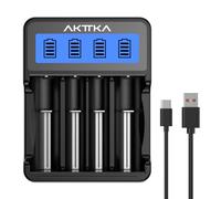 AKTTKA Chargeur de Batteries 18650 Intelligent 4 Emplacements Indicateur LCD Entrée Type-C/Micro-USB Compatible avec Accus Li-ION 3,7 V (18650/21700) et Accus NiMH 1,2 V (AA/AAA/C) Rechargeables
