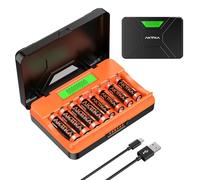 AKTTKA Chargeur de Piles 8 Slots - 4X AA 2400mAh & 4X AAA 1100mAh Ni-MH Rechargeables, Charge Rapide avec Câble Type-C pour Jouets, Voitures Télécommandées et Appareils Électroniques