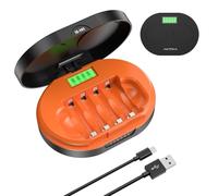 AKTTKA Chargeur de Piles Rechargeables AA/AAA NiMH/NiCd, 4 Emplacements, Charge Rapide et Efficace (Jusqu’à 85%+), Tension/Courant Constants, USB 5V/2A, Minuterie MCU et Protections Multiples