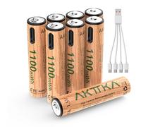 AKTTKA Lot de 8 Piles AAA Rechargeables au Lithium, 1100 mWh, 1,5 V à Tension Constante, avec Câble USB-C 1-vers-4, pour Télécommandes, Thermomètres, Balances