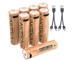 AKTTKA Lot de 8 Piles Lithium AA Rechargeables Directement avec Câble Type-C, 3071 mWh/1,5 V Tension Constante, 2047 mAh pour Jouets, Télécommandes, Appareils Photo, Consoles de Jeux