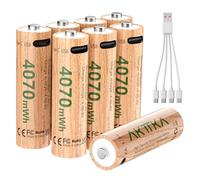 AKTTKA Piles AA Rechargeables 4070mWh-1,5V Lithium AA Batterie Lot de 8 avec Câble de Charge de Type C- Pas de Chargeur nécessaire, 4H de Charge Rapid
