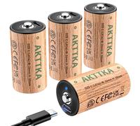 AKTTKA Piles C Lithium Rechargeables 1,5V 7200mWh, 4 Piles C à Haute Capacité avec Câble de Charge Type C, Basses Auto-Décharges, Piles Rechargeables Type C / R14 / LR14