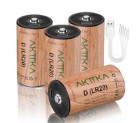 AKTTKA Piles Rechargeables LR20 Mono D Lot de 4 - 1,5 V Lithium-ION Taille D, 9250 mWh, Charge USB-C Directe, Câble 4-en-1, 500+ Cycles, pour Camping, Lanterne & Jouets