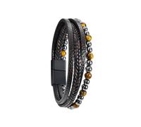 Aktully Volcanicx Bracelet de perles en pierre naturelle Bracelet de bien-être et de soulagement Bracelet de ménopause Bracelet en cuir avec pierre noire Cadeau pour homme et femme, 7.8in, Corde, Pas