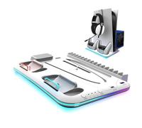 AKUMA Cyber A01 Support Multifonction avec Ventilateur pour PS5Slim Disc/Digital, PS5 Disc et Digital, PS5PRO; Chargeur Rapide pour 2 manettes, Support Casque et lumière RGB, Rangement de Jeux