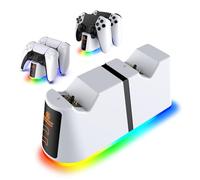 AKUMA Cyber V01 Station de Charge pour Les manettes PS5 - Chargeur Manette PS5 DualSense & DualSense Edge - Charge Rapide et 10 Modes de lumière RGB - Blanc