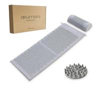 Akumata XL Tapis d'Acupression Kit - Grand Tapis Acupression Champ de Fleurs et Coussin Acupression pour Massage Lombaire | Tapis de Massage pour le Dos | Massage et Relaxation - Gris & Gris