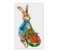 AKxStitch Kit de point de croix lapin avec carottes avec fils et tissu DMC, tableau de broderie Peter Bunny pour chambre d'enfant, décoration faite à la main Beatrix Potter, idée d'artisanat rapide et
