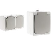Akya Double Prise 2P Plus T 16A Gris Clair IP54 1 Paquet & Akya Prise 2P Plus T 16A Gris Clair IP54 1 Paquet