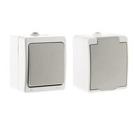 Akya Va-et-vient simple Gris Clair IP54 & Zenitech-Prise 2P+T IP54 - Gris clair