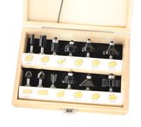 Akylin Lot de 12 fraises à défoncer avec tige de 6,35 mm - Fraises à défoncer K10 en carbure de tungstène avec étui de transport en bois + clé à molette, pour débutant en travail du bois