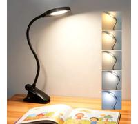 Akynite 36 LED Lampe de Bureau Pince Rechargeable, 5 Couleur et 5 Intensité, Lumière de Lit Tactile & Dimmable pour Enfants, Lampe de Lecture au Lit Portable, Noire