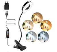 Akynite Lampe de Bureau Noire avec Pince et Timer, Adaptateur inclus, 5 Couleur 10 Intensite, LED Lampe USB Flexible, Clip Lampe de Lecture au Lit Enfant, Lampe Pince pour PC Travail
