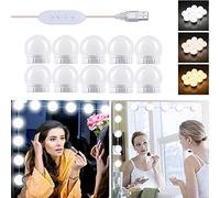 Akynite Lampe de Miroir LED Style Hollywood 10 Ampoules, Câbles parfaitement Cachés, 3 Couleurs et 10 Intensités, Lumière Miroir USB pour Coiffeuse Maquillage, Boule LED Coiffeuse Adhesif pour Makeup