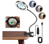 Akynite Lampe Loupe 10X avec Pince et Câble USB, 3 Couleur 10 Luminosité, Loupe Lampe Pince à Led avec Bras Réglable pour Soudure Petit Bricolage Couture Creation de Bijoux Lecture, Noire