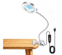 Akynite Lampe Loupe 10X avec Pince et Câble USB, 5 Couleur 10 Luminosité, Loupe Lampe Pince à Led avec Bras Réglable pour Soudure Petit Bricolage Couture Creation de Bijoux Lecture, Argent