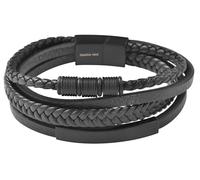 Akzent Bracelet en cuir noir pour homme - Longueur : 23 cm - Fermeture magnétique en acier inoxydable - 100 % étanche et doux pour la peau - Bracelet unisexe
