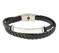 Akzent Bracelet en cuir synthétique noir pour homme - Longueur : 21 cm - Fermoir à crochet en acier inoxydable - 100 % étanche et doux pour la peau - Bracelet unisexe