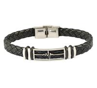 Akzent Bracelet en cuir synthétique pour homme - Noir - Longueur : 19 cm - Fermoir à crochet en acier inoxydable - 100 % étanche et doux pour la peau - Bracelet unisexe